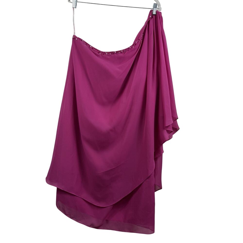NWT JJ’s House Fuchsia One Shoulder Dress Size 26W Chiffon Layer Sequin Beaded